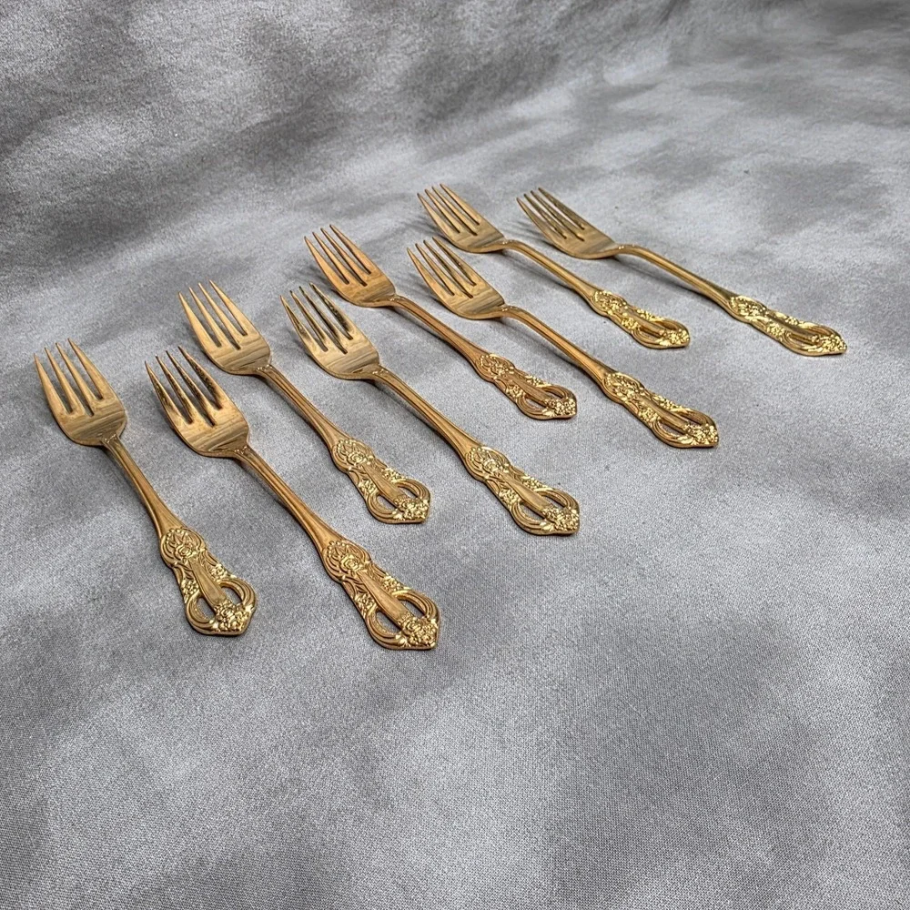 (X8) Hanford Forge Princeton Gold Electroplate Salad Forks 6.75